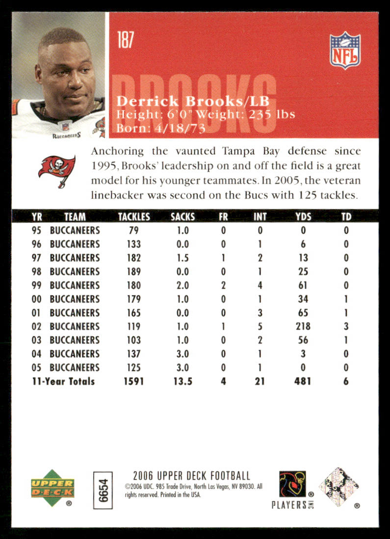 Derrick Brooks 2006 Upper Deck #187 Tampa Bay Buccaneers