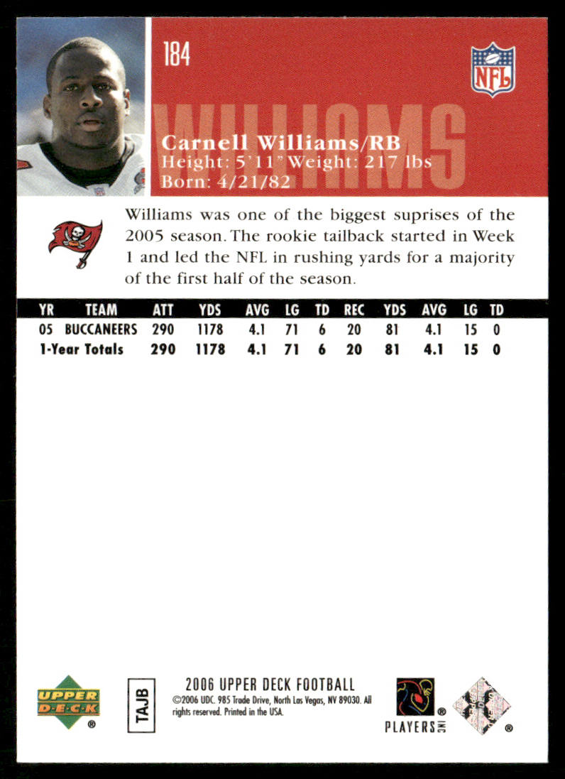 Carnell Williams 2006 Upper Deck #184 Tampa Bay Buccaneers