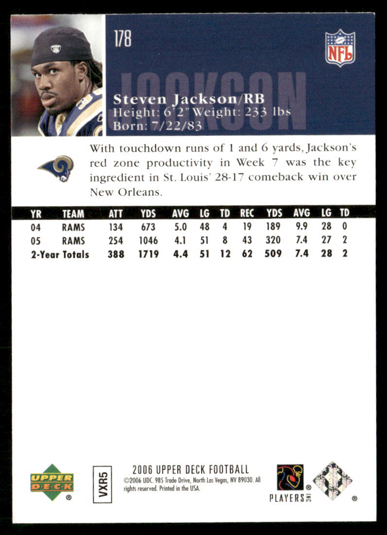 Steven Jackson 2006 Upper Deck #178 St. Louis Rams