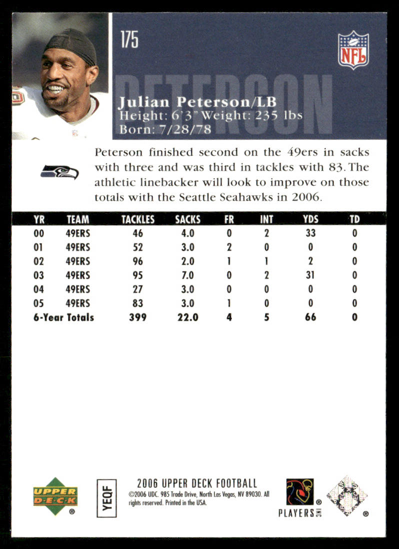 Julian Peterson 2006 Upper Deck #175 Seattle Seahawks