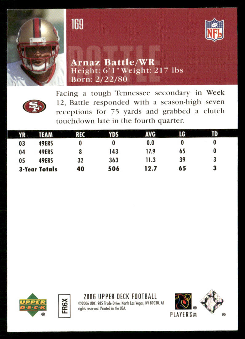 Arnaz Battle 2006 Upper Deck #169 San Francisco 49ers