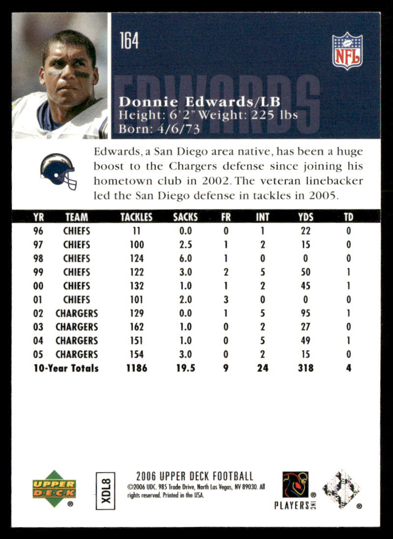 Donnie Edwards 2006 Upper Deck #164 San Diego Chargers