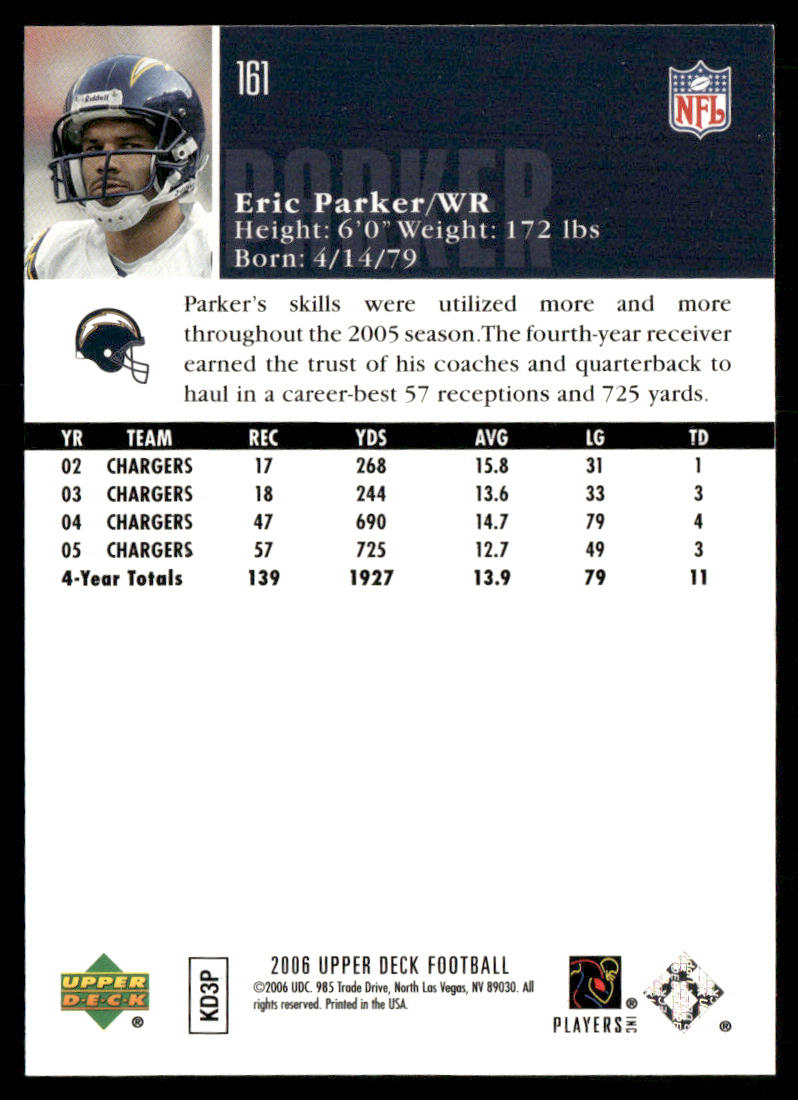 Eric Parker 2006 Upper Deck #161 San Diego Chargers
