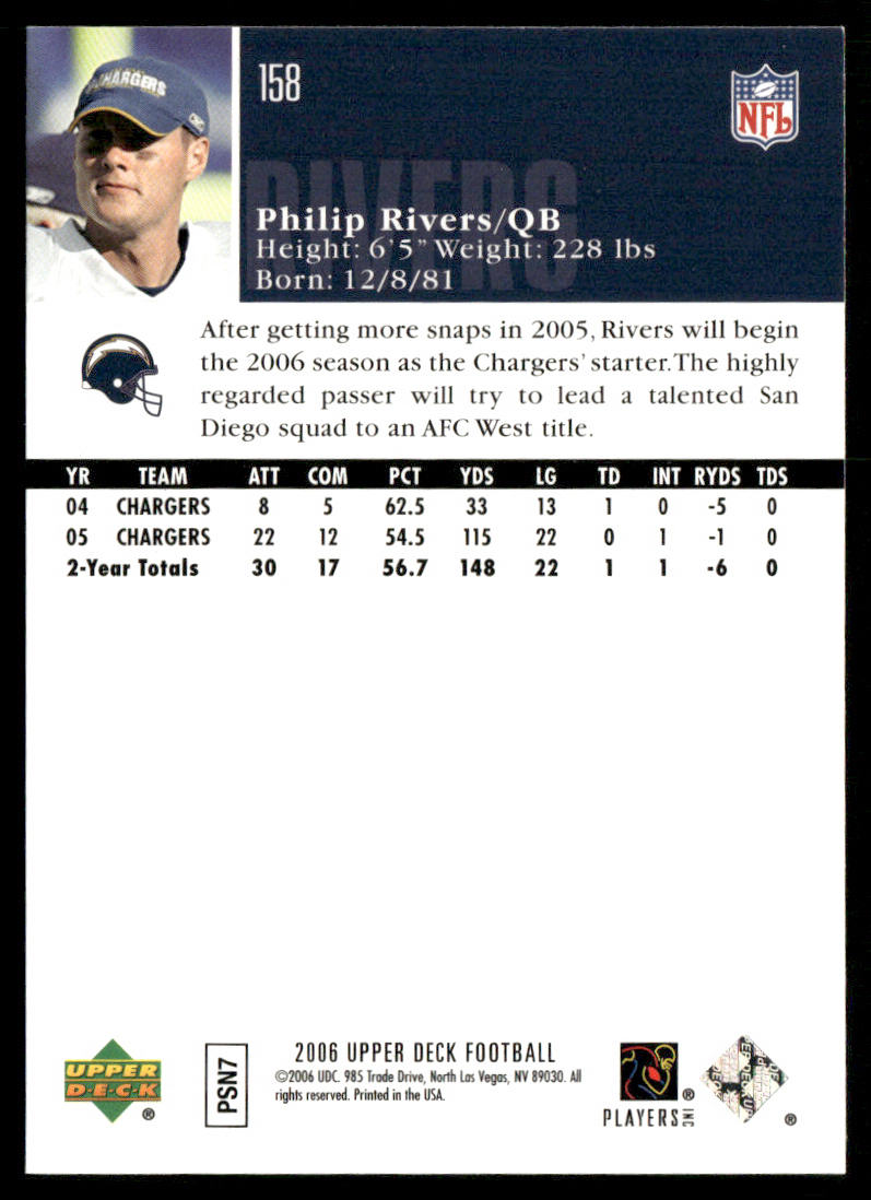 Philip Rivers 2006 Upper Deck #158 San Diego Chargers