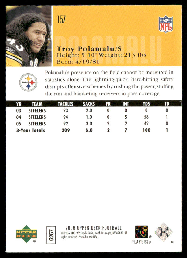 Troy Polamalu 2006 Upper Deck #157 Pittsburgh Steelers