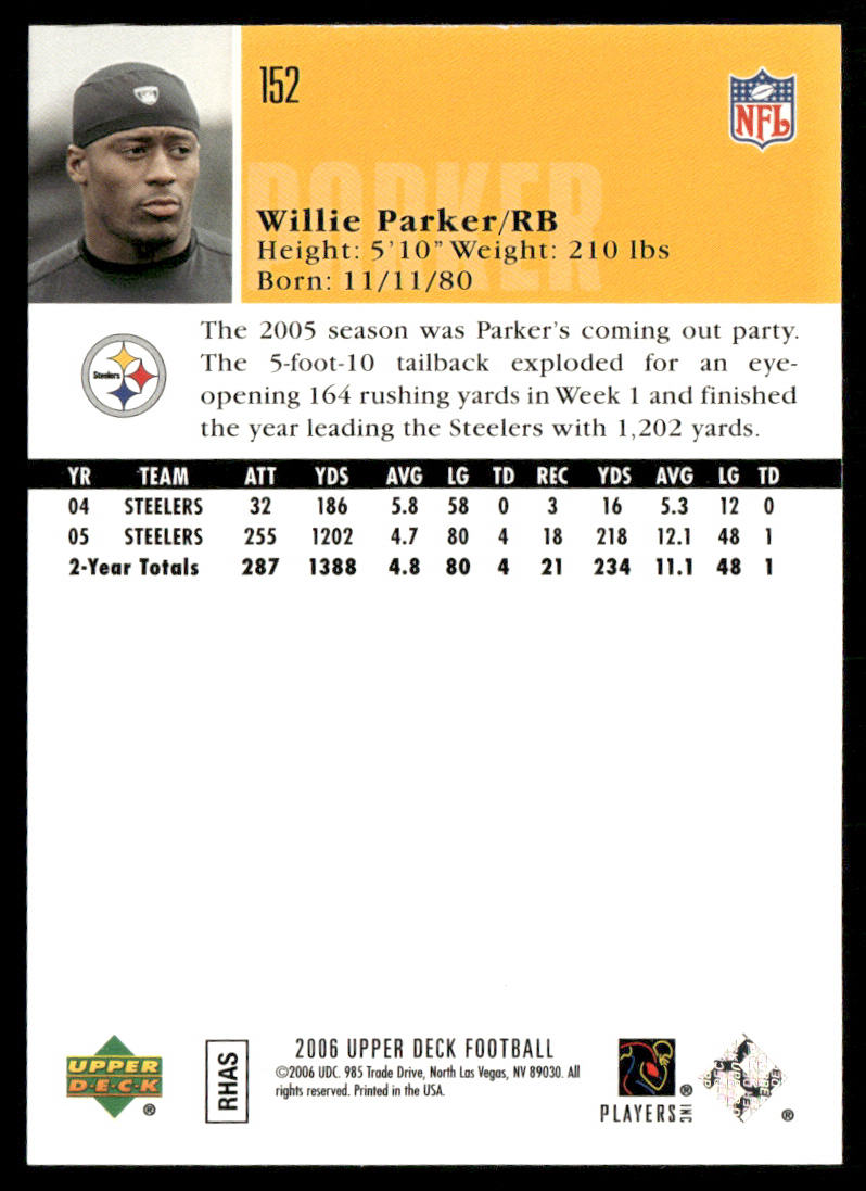 Willie Parker 2006 Upper Deck #152 Pittsburgh Steelers