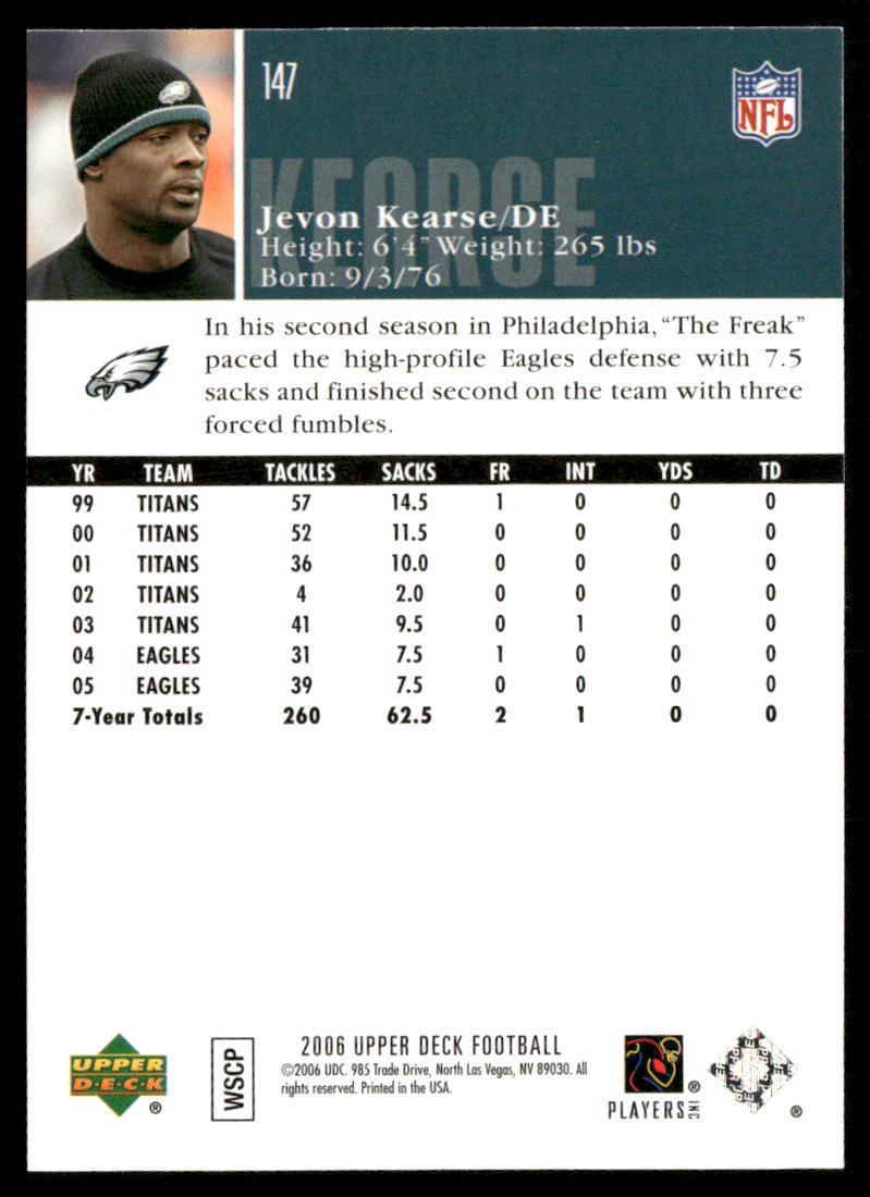 Jevon Kearse 2006 Upper Deck #147 Philadelphia Eagles