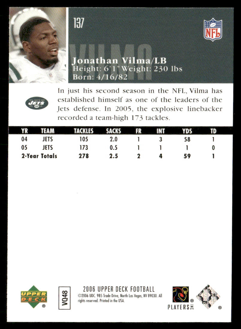 Jonathan Vilma 2006 Upper Deck #137 New York Jets