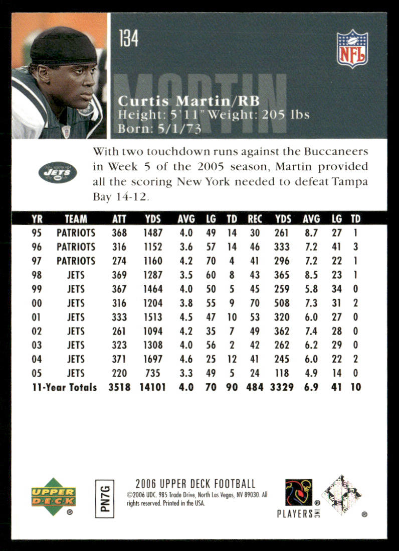 Curtis Martin 2006 Upper Deck #134 New York Jets