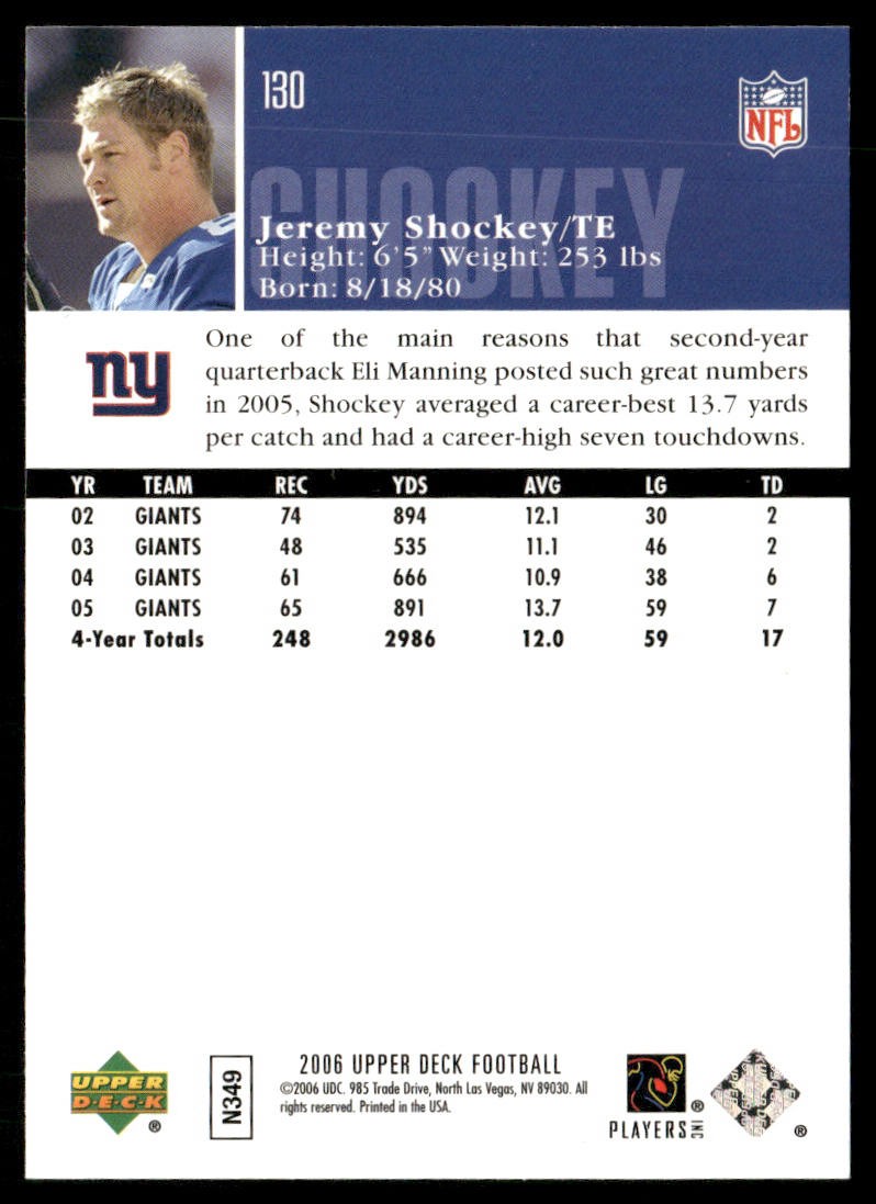 Jeremy Shockey 2006 Upper Deck #130 New York Giants