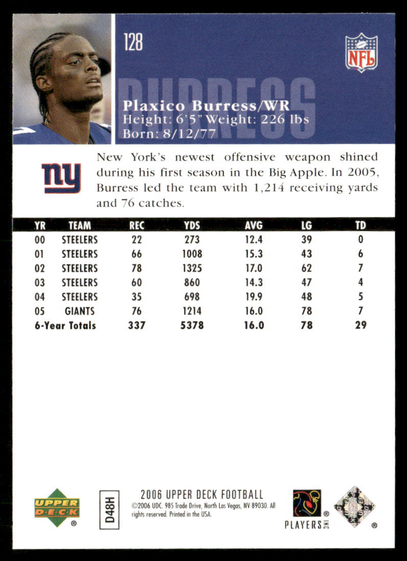 Plaxico Burress 2006 Upper Deck #128 New York Giants