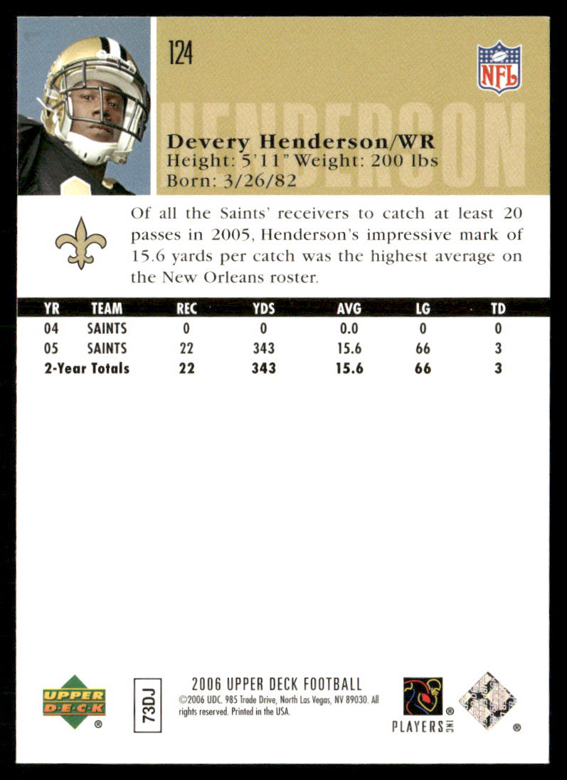 Devery Henderson 2006 Upper Deck #124 New Orleans Saints