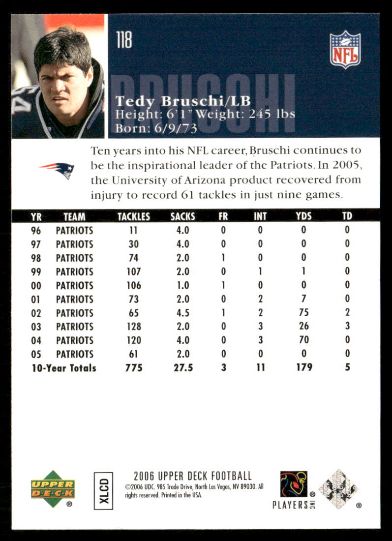 Tedy Bruschi 2006 Upper Deck #118 New England Patriots