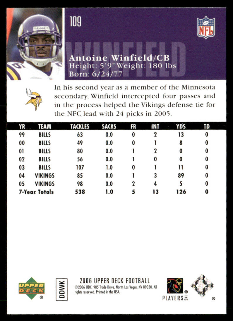Antoine Winfield 2006 Upper Deck #109 Minnesota Vikings