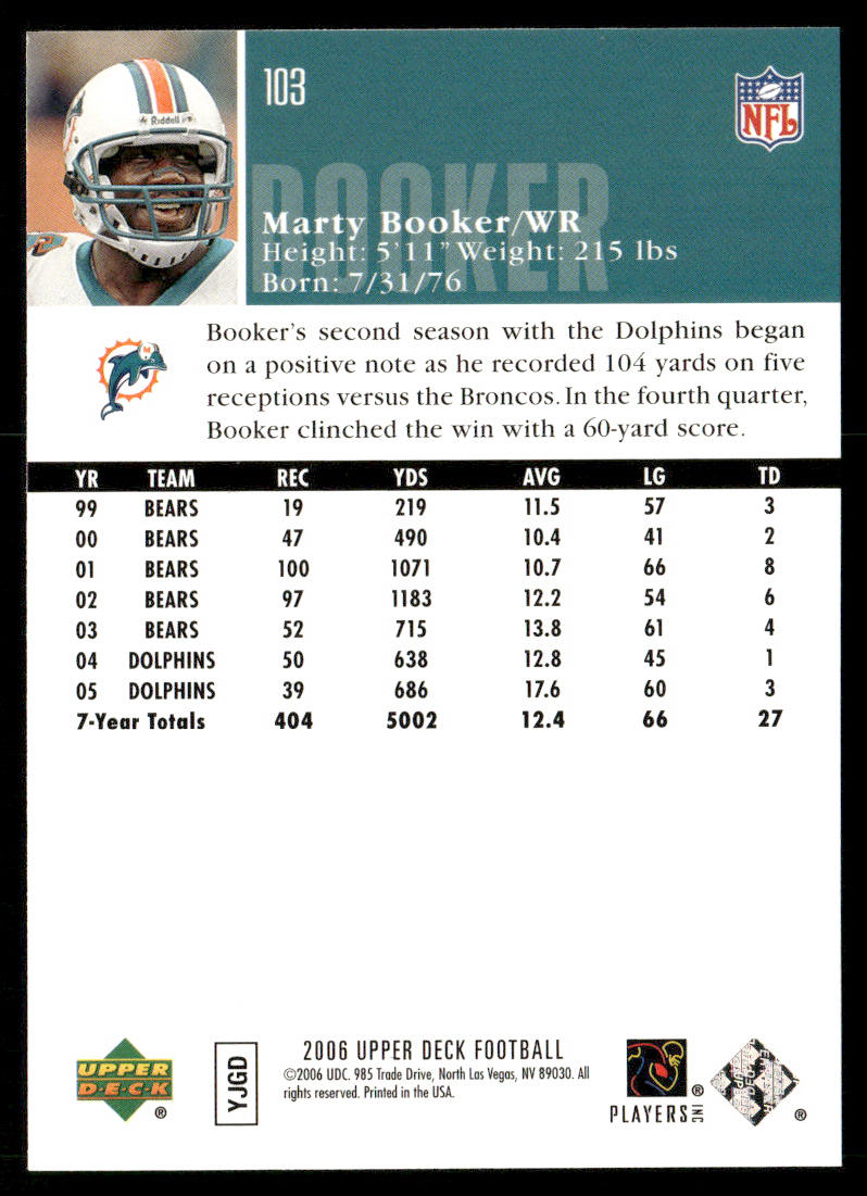 Marty Booker 2006 Upper Deck #103 Miami Dolphins