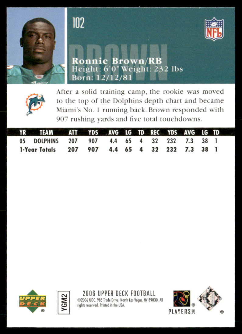 Ronnie Brown 2006 Upper Deck #102 Miami Dolphins