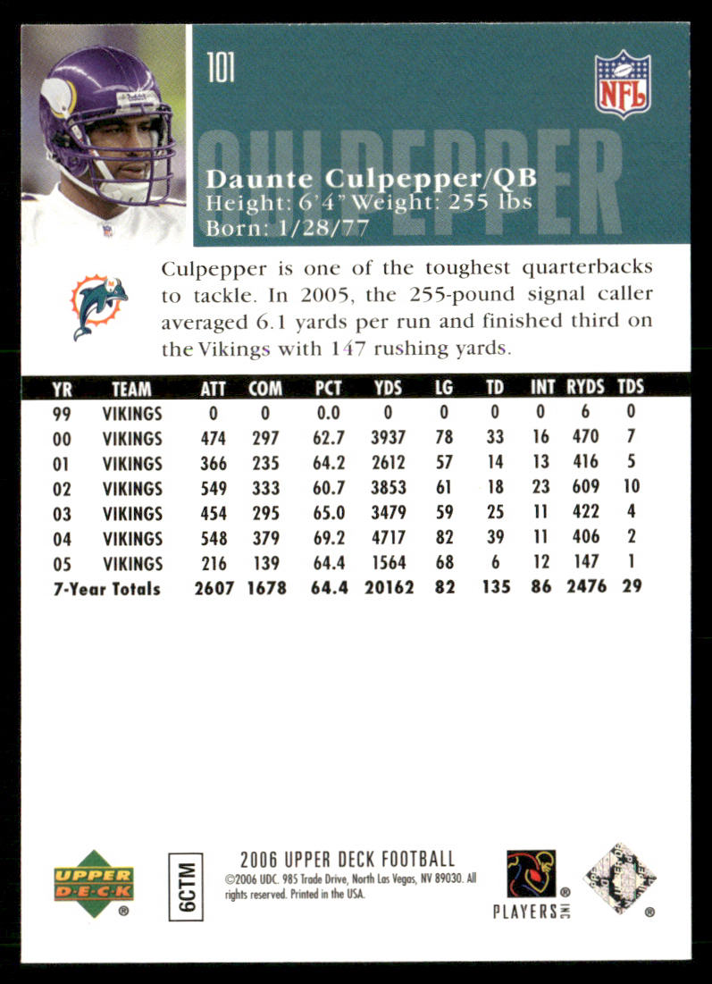 Daunte Culpepper 2006 Upper Deck #101 Miami Dolphins