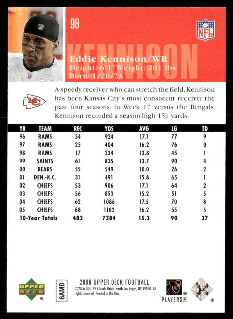 Eddie Kennison 2006 Upper Deck #98 Kansas City Chiefs
