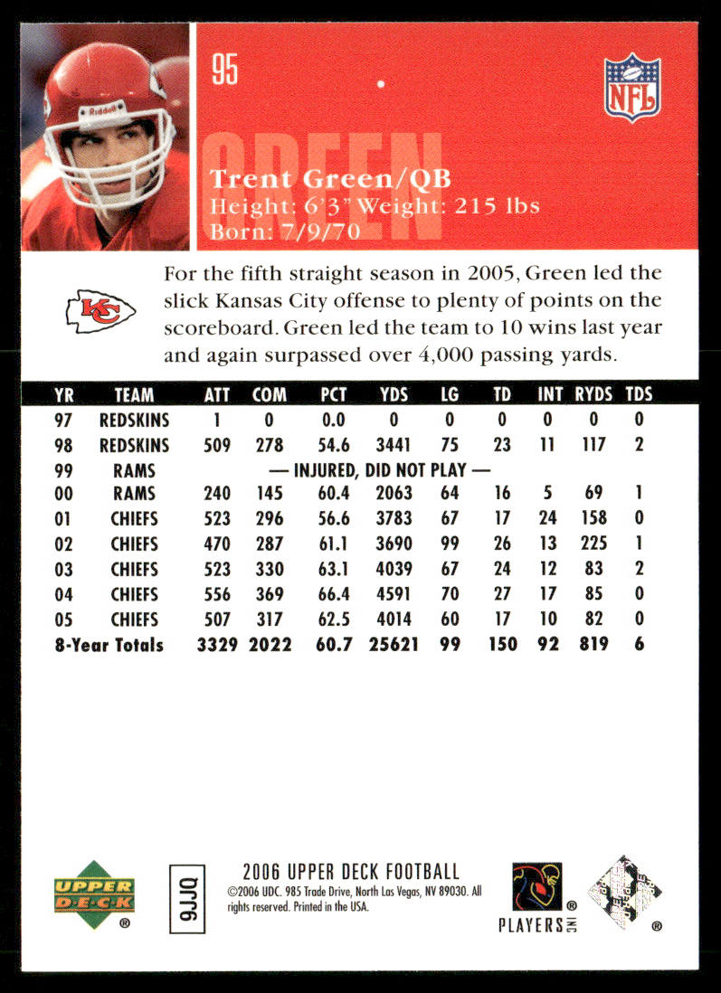 Trent Green 2006 Upper Deck #95 Kansas City Chiefs