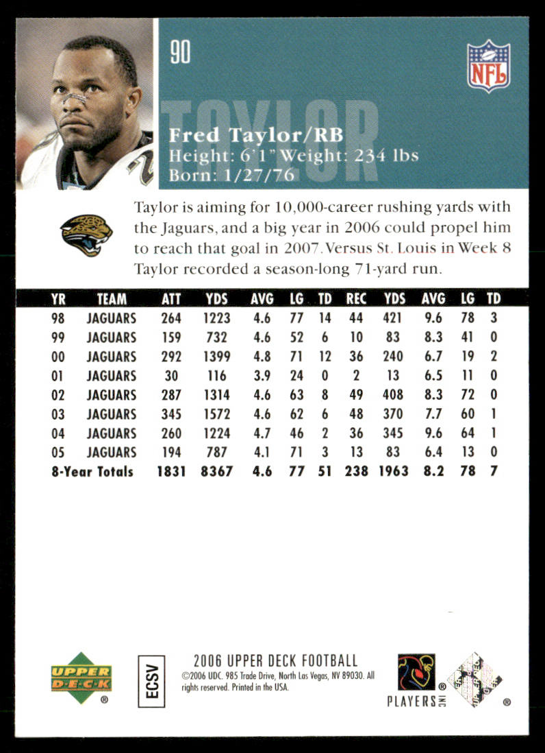 Fred Taylor 2006 Upper Deck #90 Jacksonville Jaguars