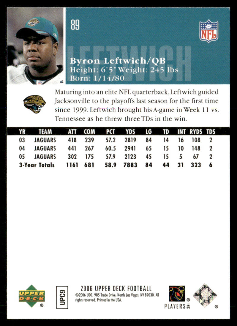Byron Leftwich 2006 Upper Deck #89 Jacksonville Jaguars