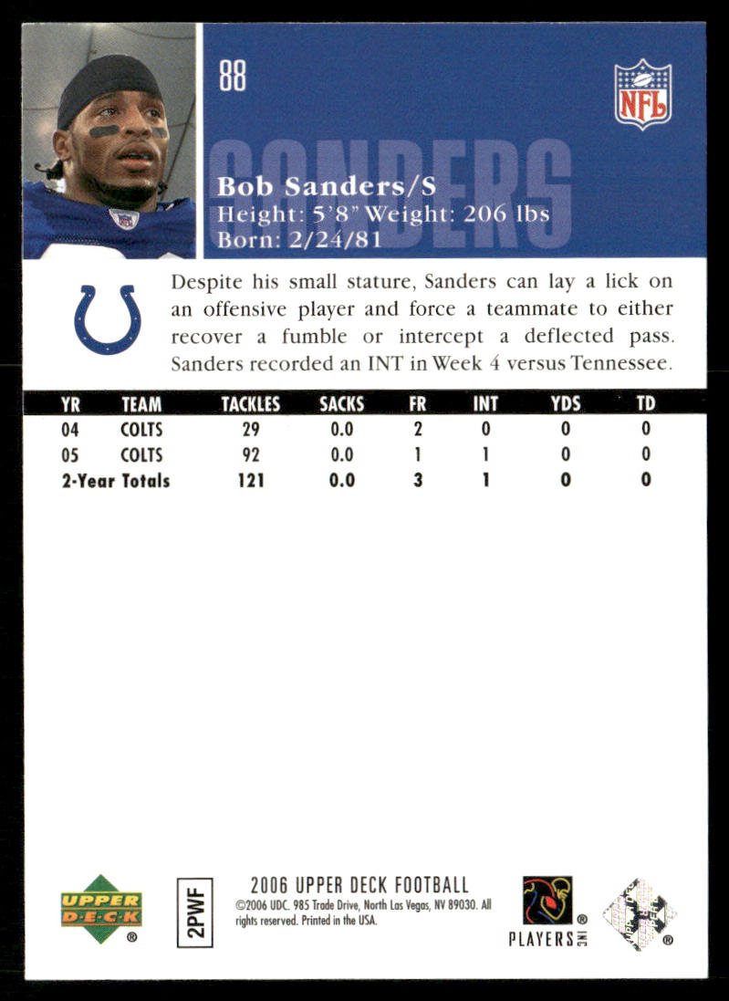 Bob Sanders 2006 Upper Deck #88 Indianapolis Colts