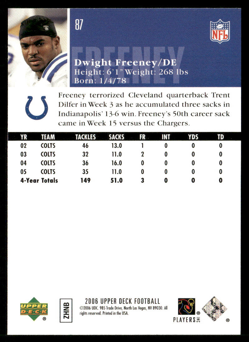 Dwight Freeney 2006 Upper Deck #87 Indianapolis Colts