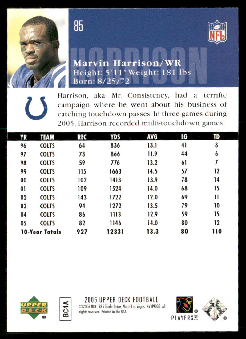 Marvin Harrison 2006 Upper Deck #85 Indianapolis Colts