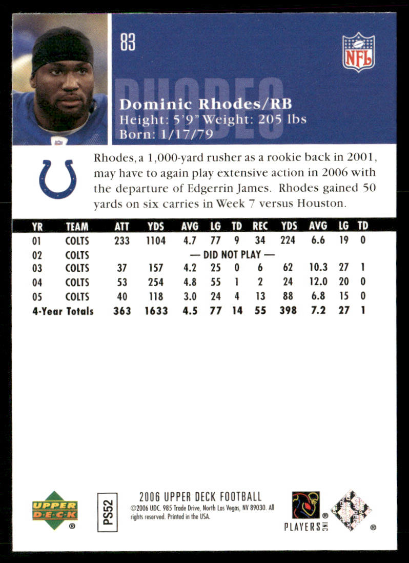 Dominic Rhodes 2006 Upper Deck #83 Indianapolis Colts