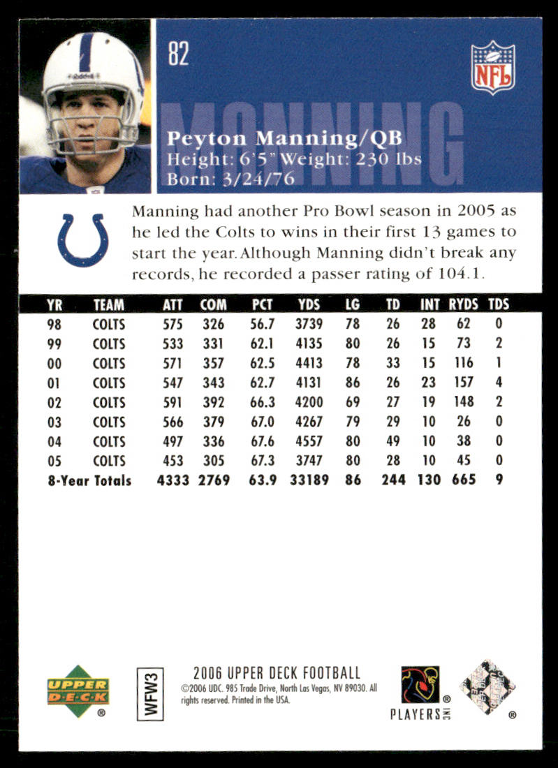 Peyton Manning 2006 Upper Deck #82 Indianapolis Colts
