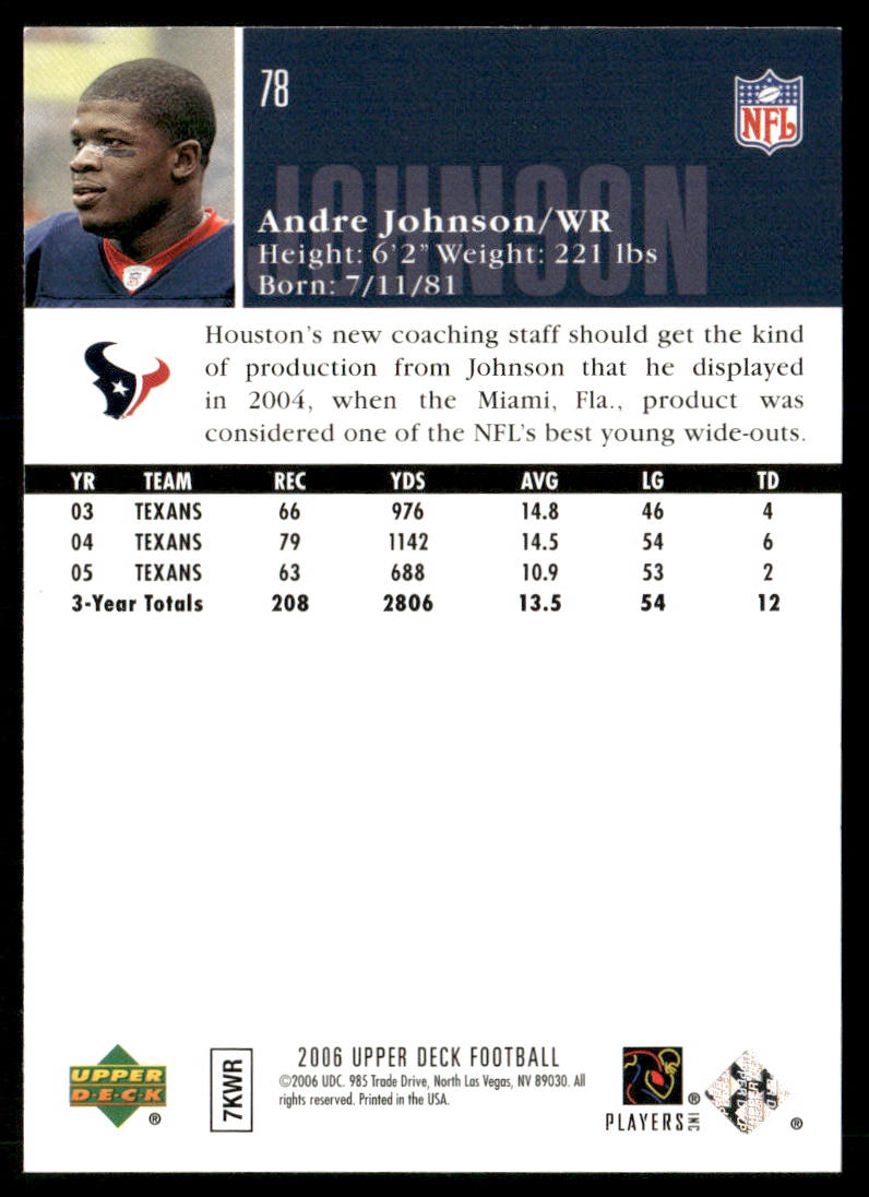 Andre Johnson 2006 Upper Deck #78 Houston Texans