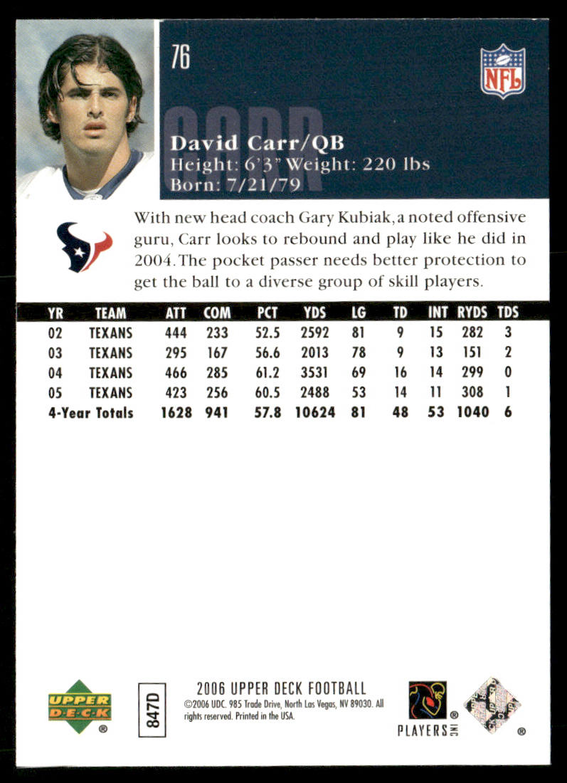 David Carr 2006 Upper Deck #76 Houston Texans