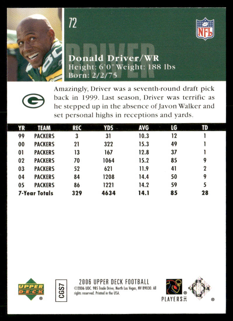 Donald Driver 2006 Upper Deck #72 Green Bay Packers