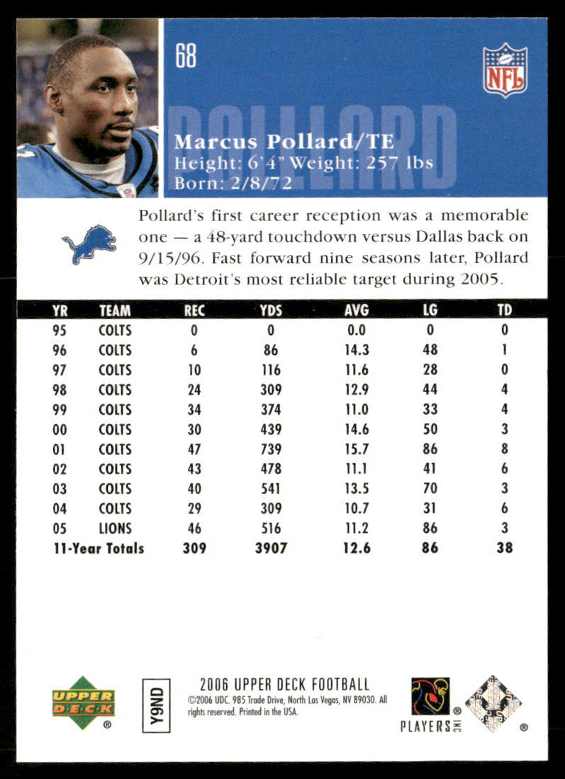 Marcus Pollard 2006 Upper Deck #68 Detroit Lions