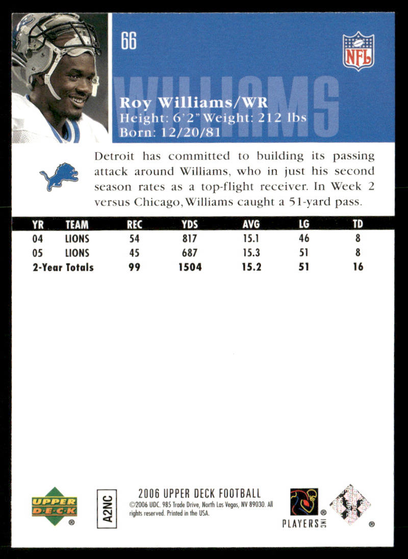 Roy Williams 2006 Upper Deck #66 Detroit Lions