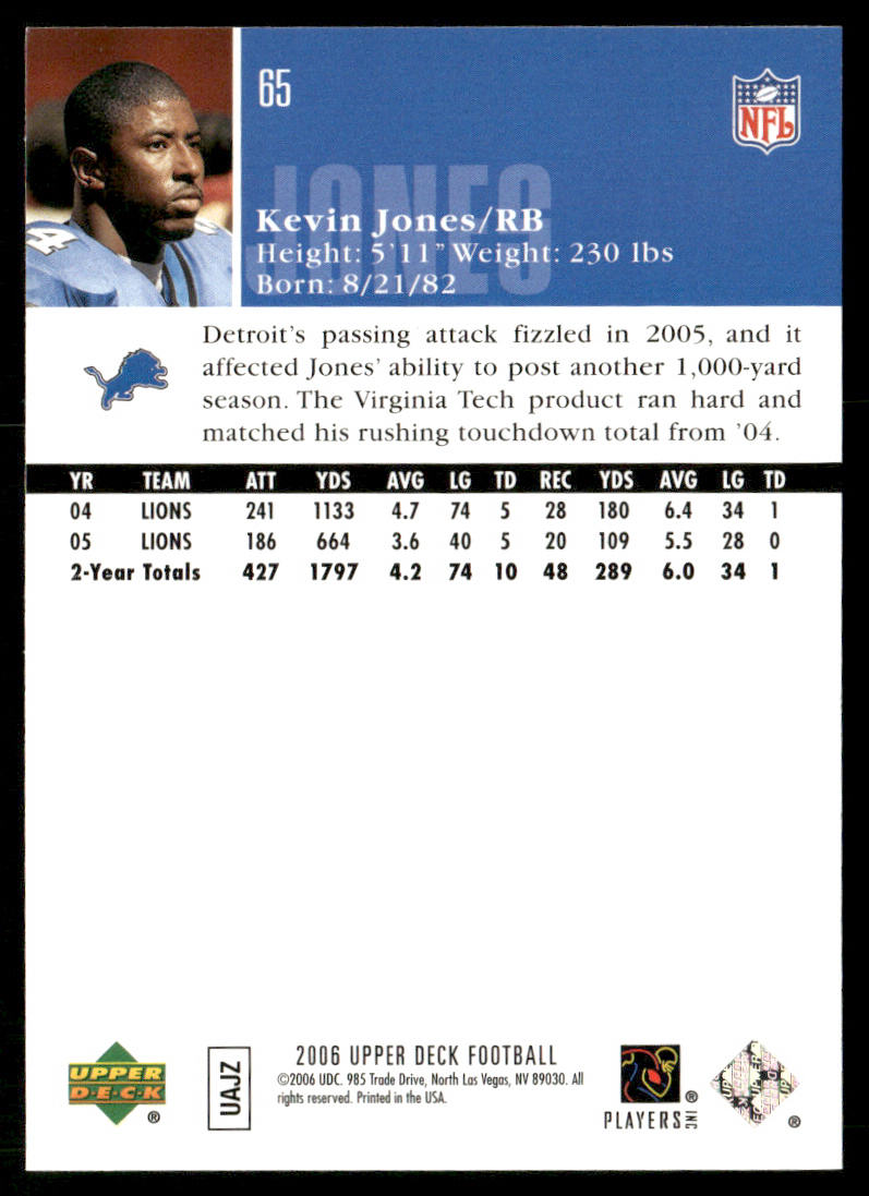 Kevin Jones 2006 Upper Deck #65 Detroit Lions