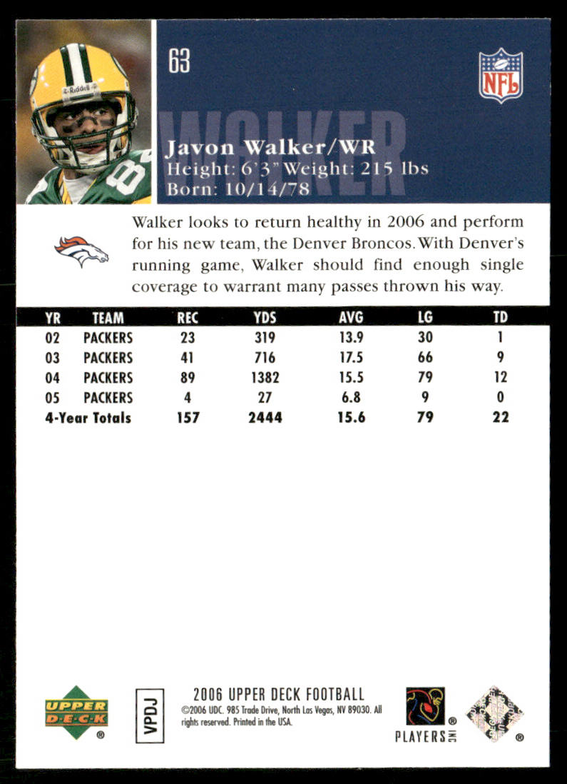 Javon Walker 2006 Upper Deck #63 Denver Broncos