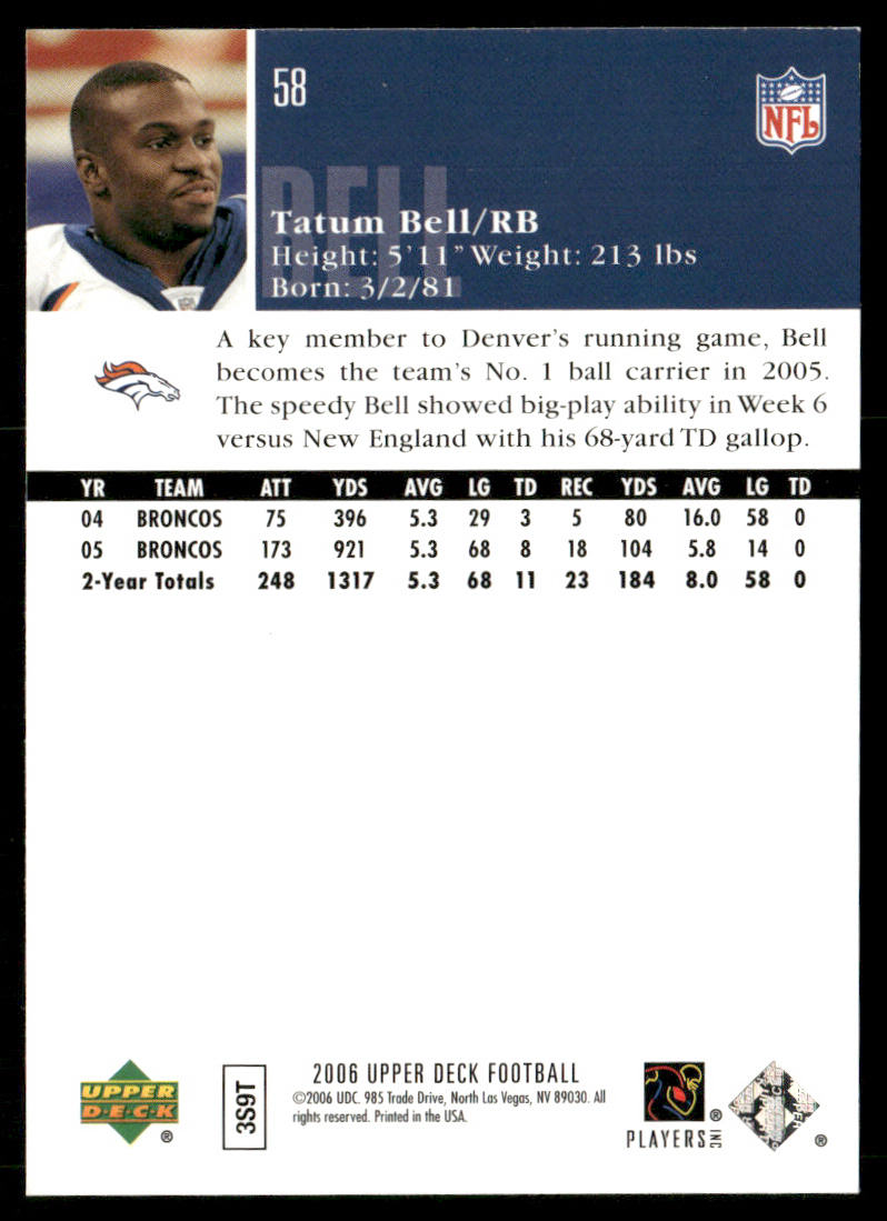 Tatum Bell 2006 Upper Deck #58 Denver Broncos