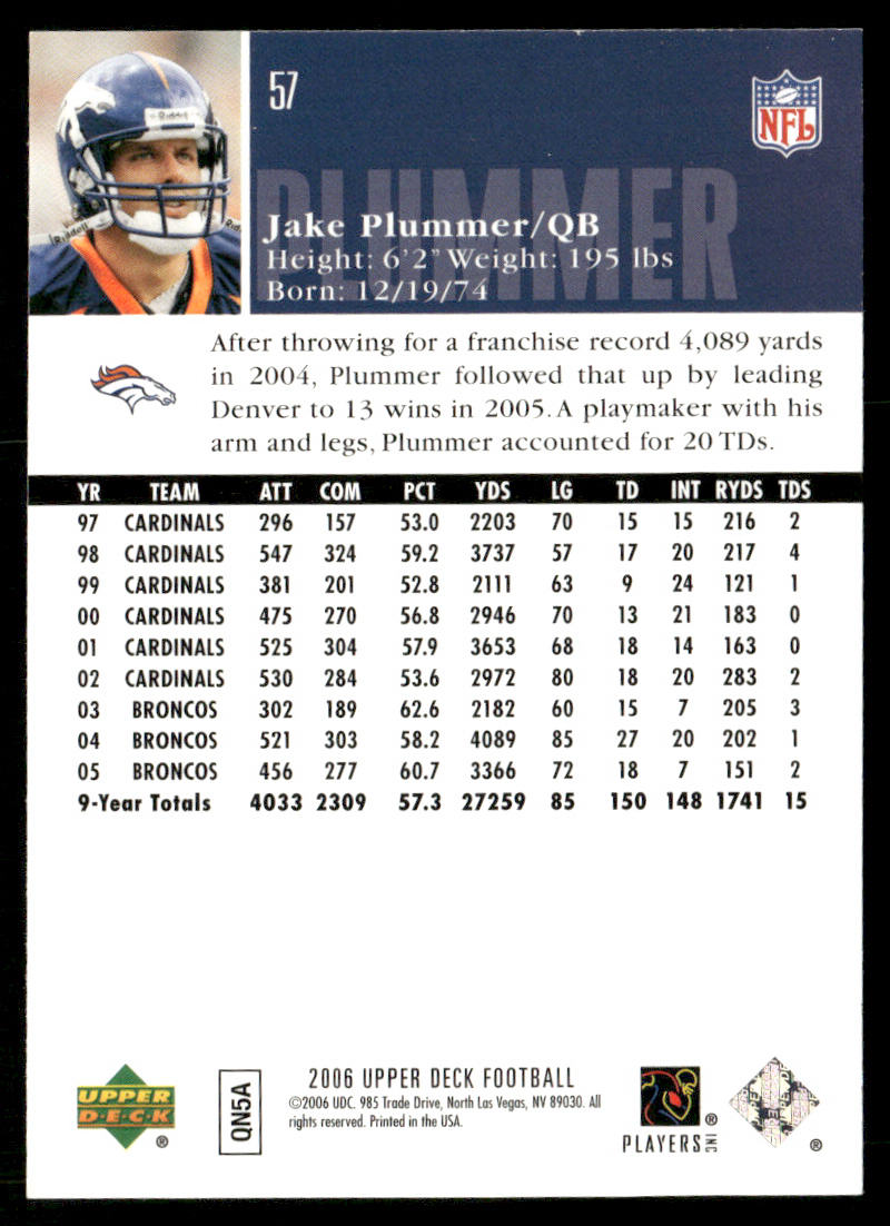 Jake Plummer 2006 Upper Deck #57 Denver Broncos