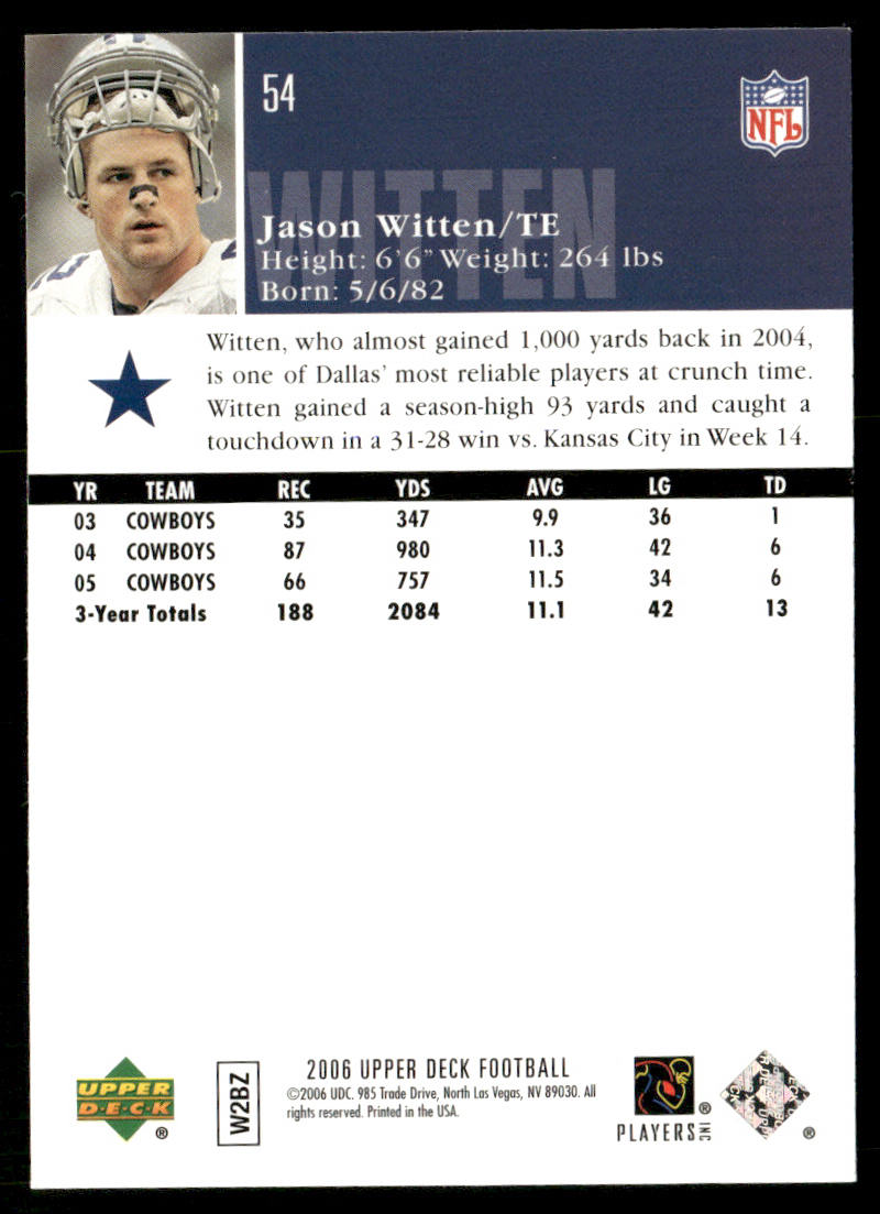 Jason Witten 2006 Upper Deck #54 Dallas Cowboys