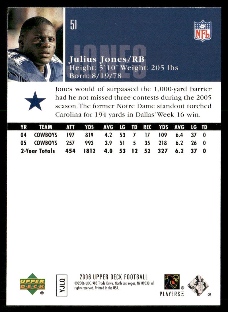 Julius Jones 2006 Upper Deck #51 Dallas Cowboys
