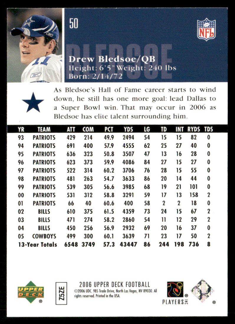 Drew Bledsoe 2006 Upper Deck #50 Dallas Cowboys