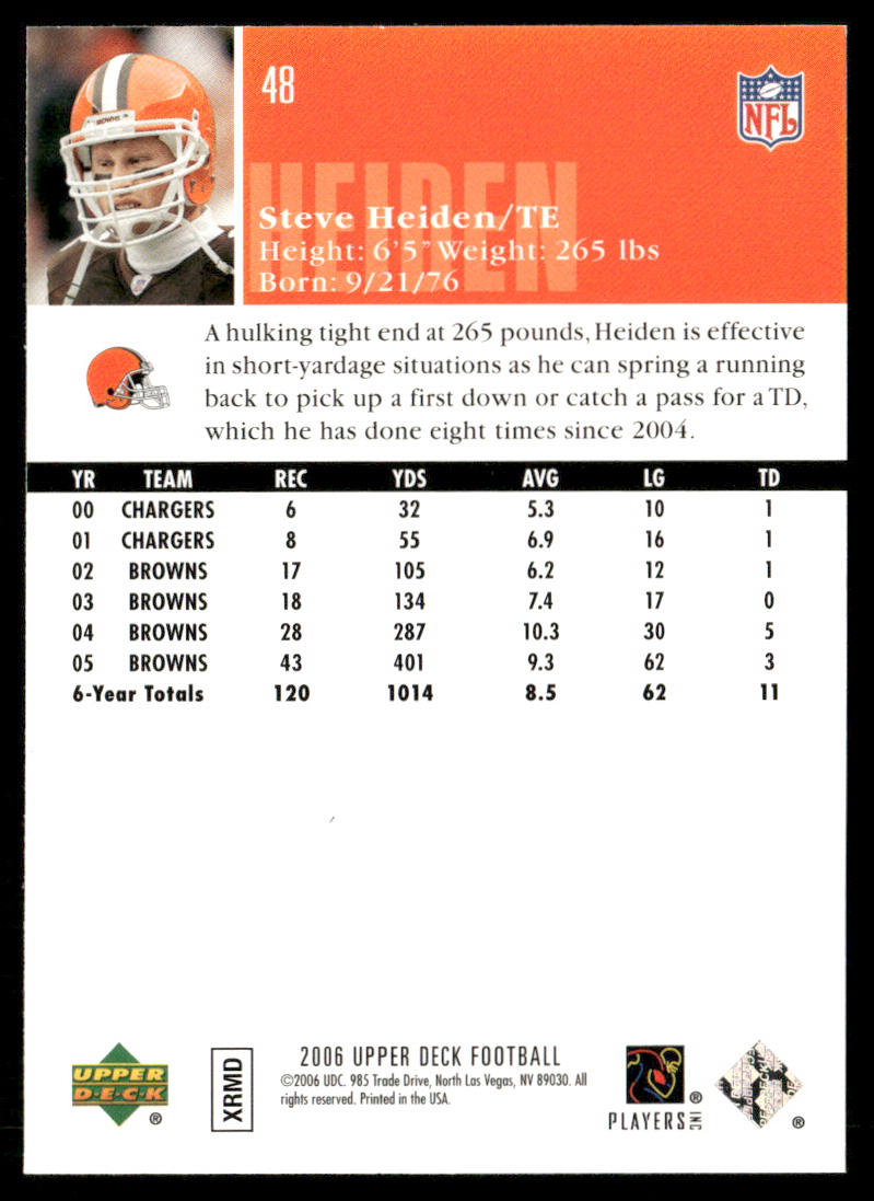 Steve Heiden 2006 Upper Deck #48 Cleveland Browns