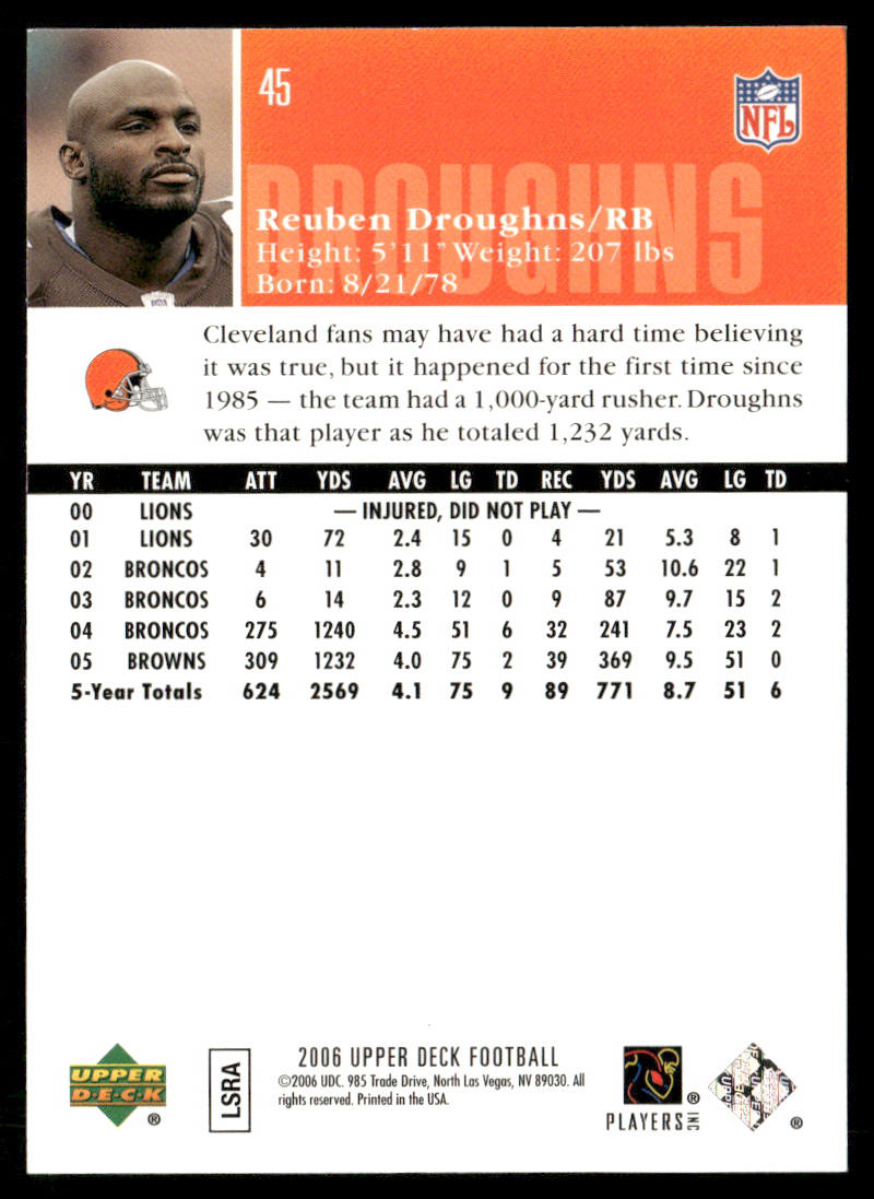Reuben Droughns 2006 Upper Deck #45 Cleveland Browns