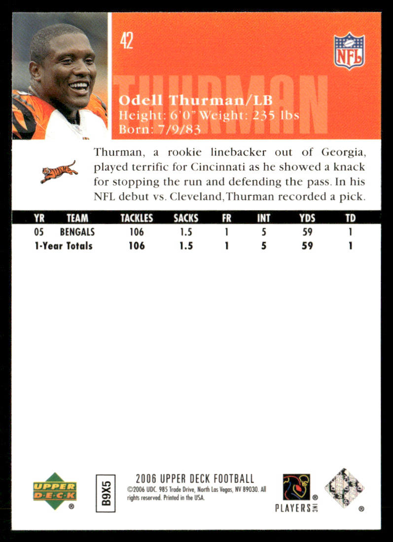 Odell Thurman 2006 Upper Deck #42 Cincinnati Bengals