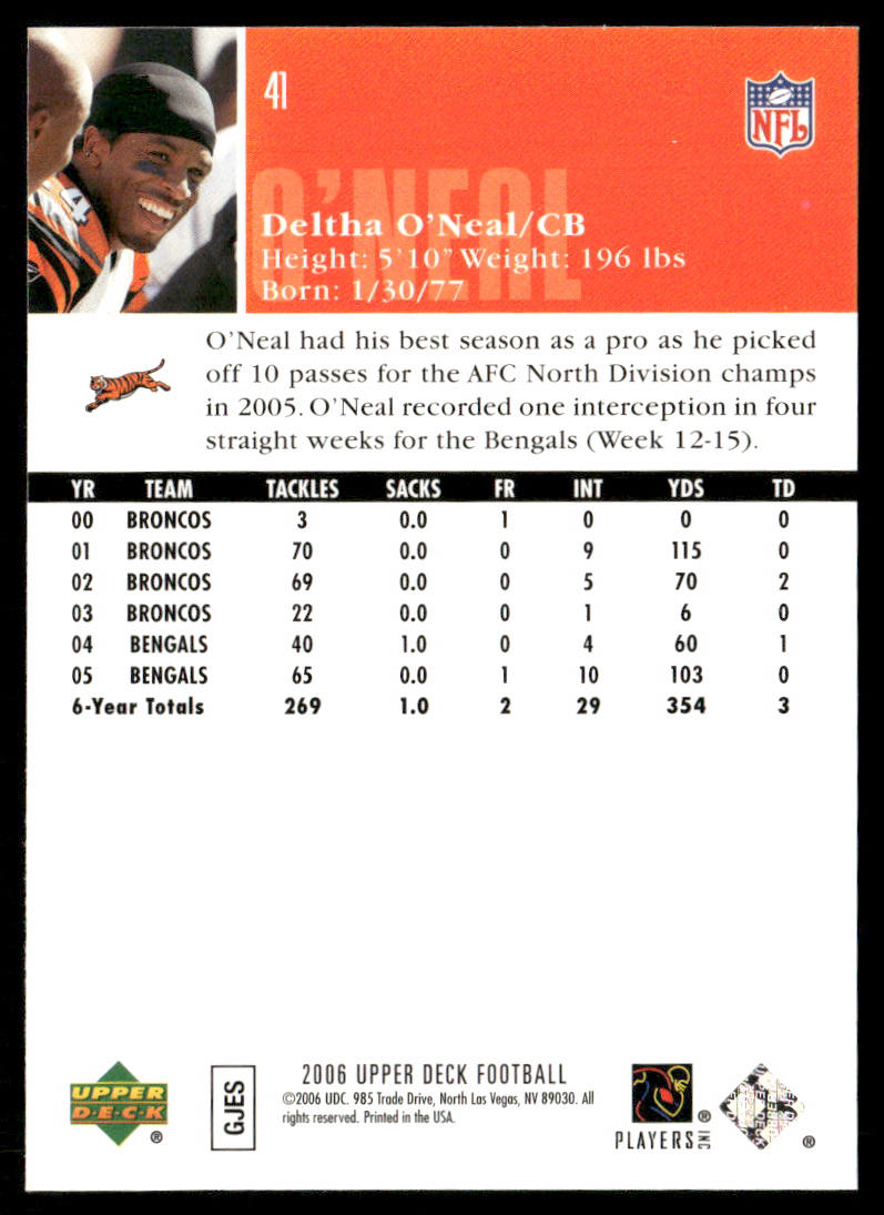 Deltha O'Neal 2006 Upper Deck #41 Cincinnati Bengals