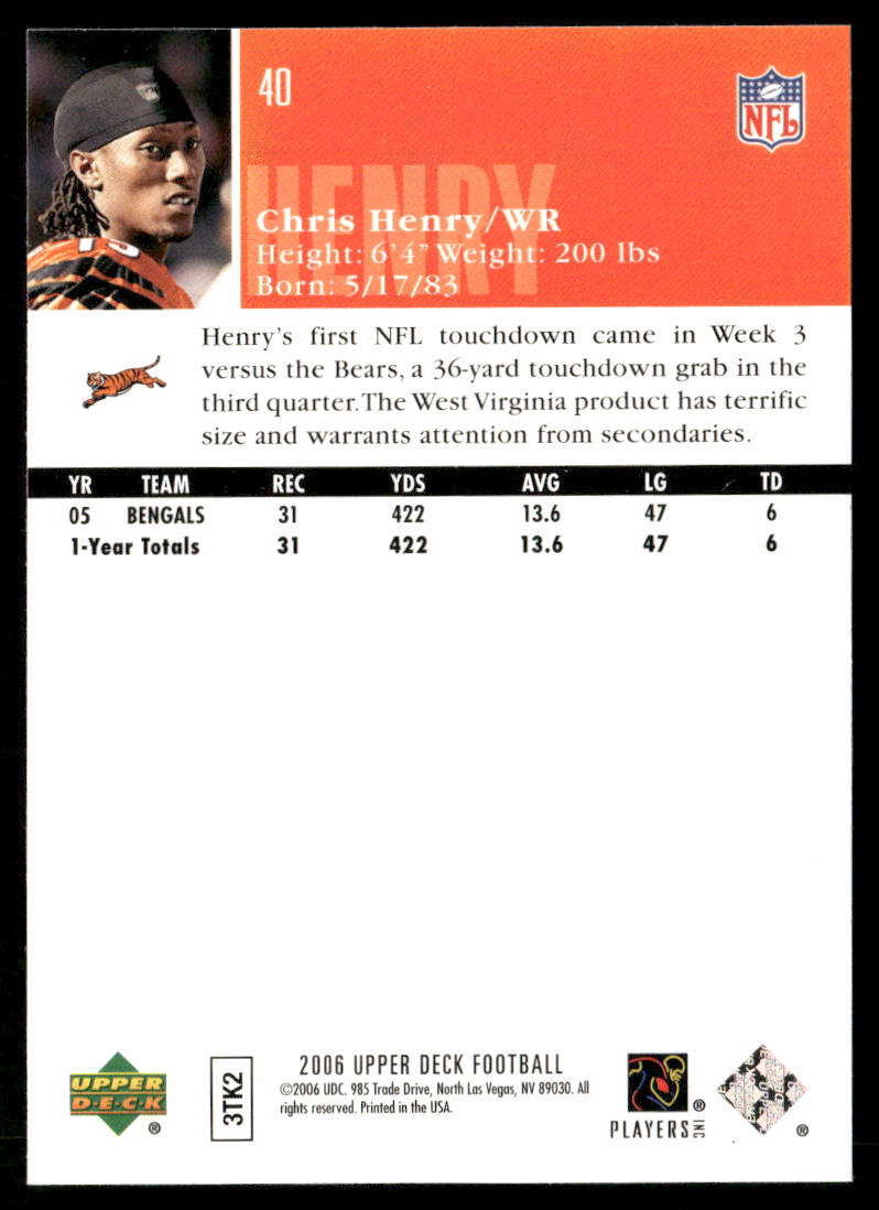 Chris Henry 2006 Upper Deck #40 Cincinnati Bengals