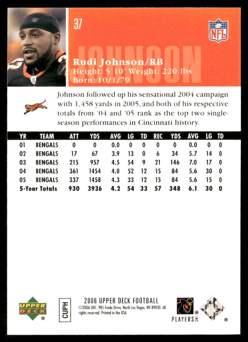 Rudi Johnson 2006 Upper Deck #37 Cincinnati Bengals