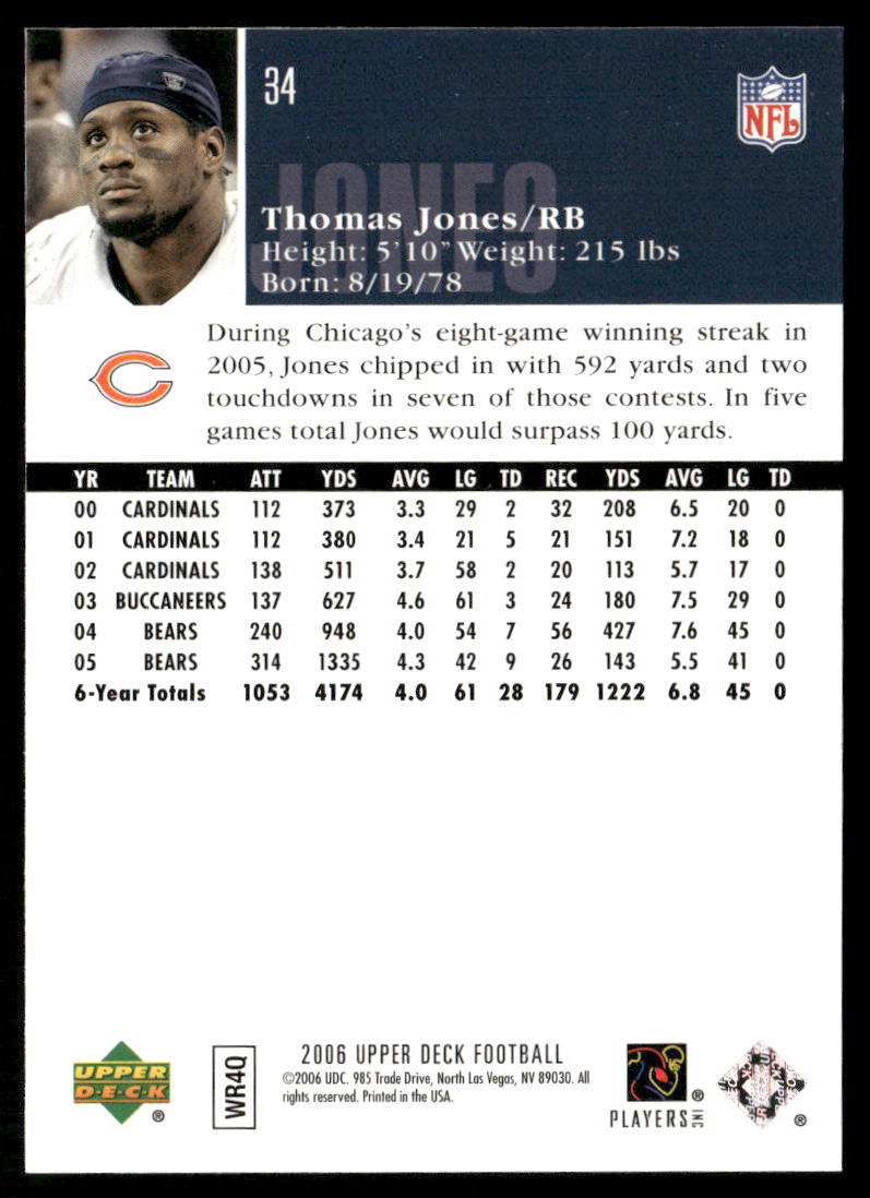 Thomas Jones 2006 Upper Deck #34 Chicago Bears