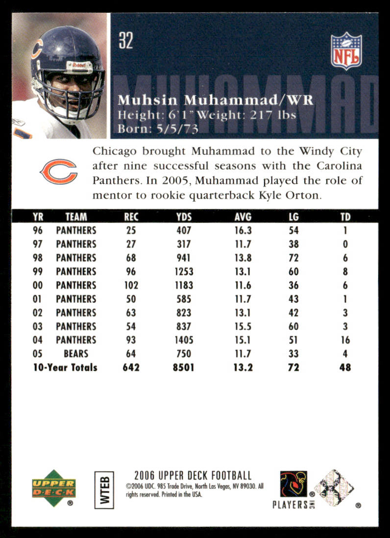 Muhsin Muhammad 2006 Upper Deck #32 Chicago Bears
